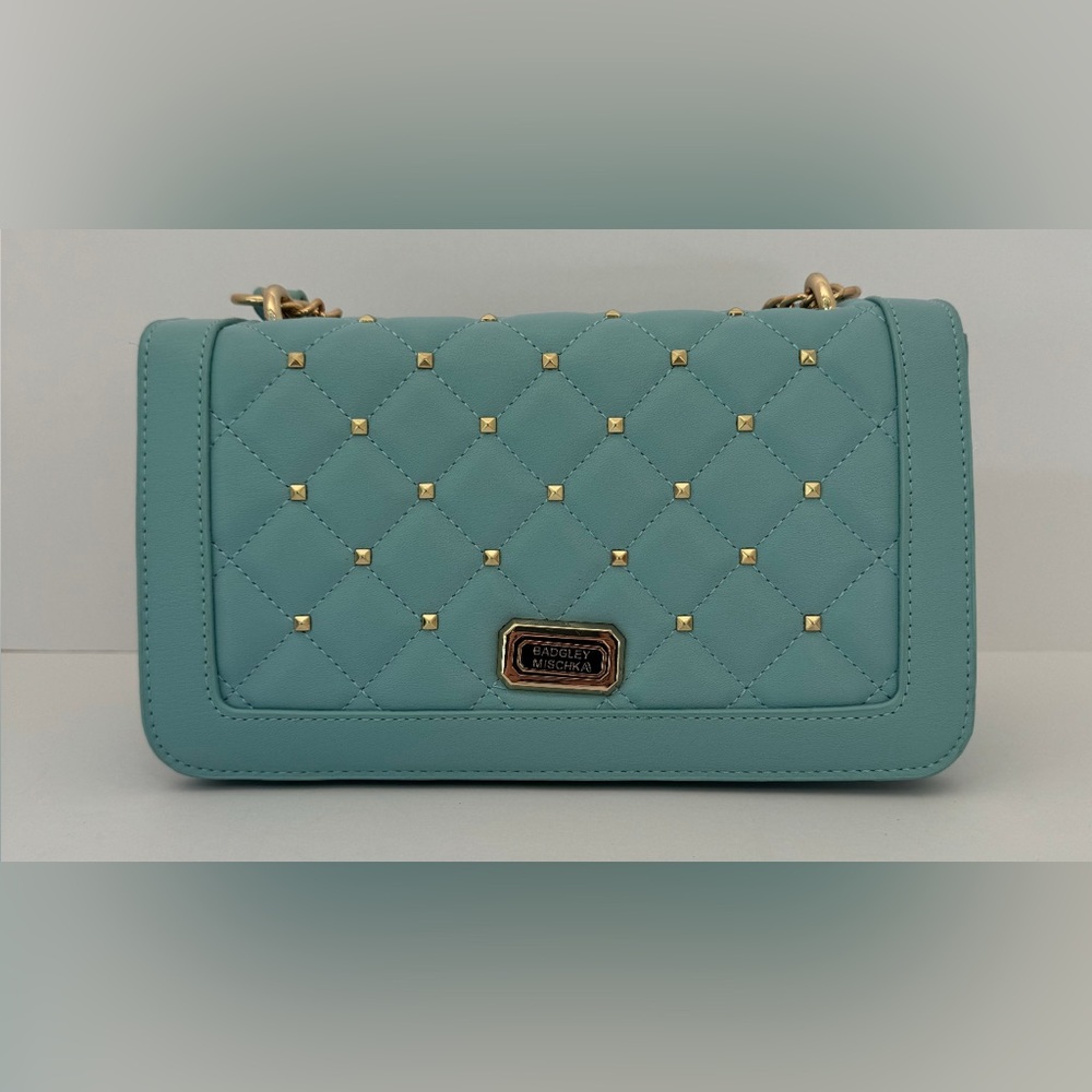 New Badgley Mischka Light Blue Quilted Shoulder Bag